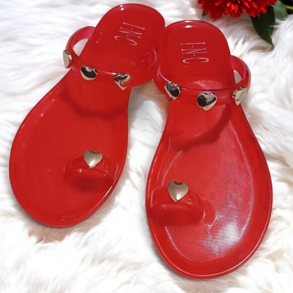 INC Loren  Red/Orange Jelly Sandals with Gold Heart Embellishments Size 5 NWOT - Picture 1 of 11